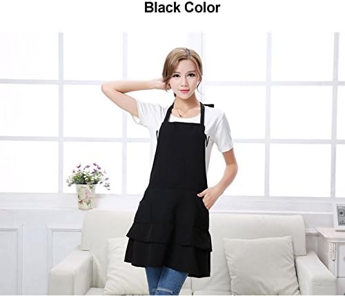 Professional Bib Apron Korean Version Fashion Apron Lotus Leaf Salon Staff Apron Beauty Apron Uniforms of Women (Black)