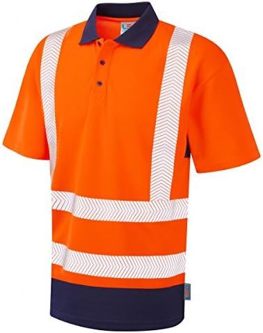 Leo WorkwearMortehoe Mens Polo Shirt Hi Vis Dual Colour Coolviz Plus Ventilated Work Shirt, XX Large, Hi-Vis Orange/Navy