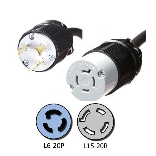NEMA L6-20P to L15-20R Plug Adapter - 1 Foot, 20A/250V, 12/3 SJOOW - Iron Box # IBX-5171-01