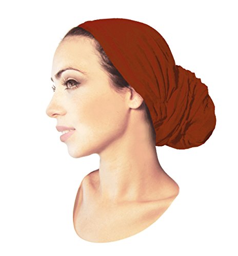Burnt Orange Pre-Tied Head-Scarf Versatile Long Ties Bandana Tichel Headwear Turban Wrap Soft Cotton 29 Colors! (Burnt Orange Long) - Thumbnail 2