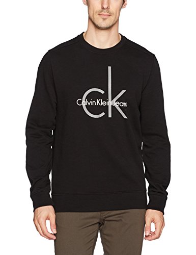 Calvin Klein Jeans Men's Long Sleeve Ck Logo Crew Neck Sweatshirt, Black, X-Large