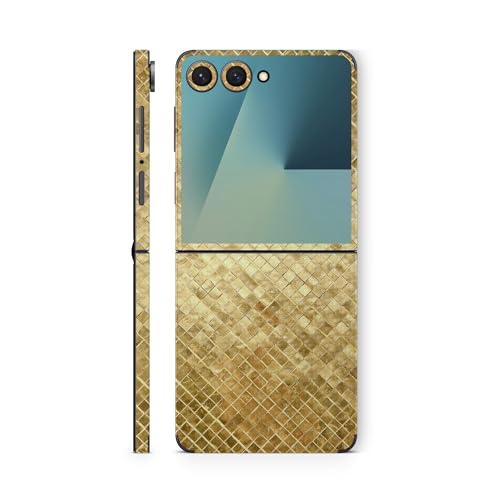 Carbon Fiber Phone Skin Compatible with Samsung Galaxy Z Flip 7 - Gold Tiles -…