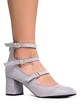 3 Strap Mary Jane Heel Pumps - Buckled Strappy Low Block Heel - Cute Ankle Party Heel - Mimosa by J. Adams