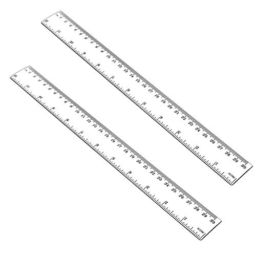 ALLINONE Plastic Ruler Flexible Ruler with Inches and Metric Measuring Tool 12 Inch (2 Pieces), Clear, Plastic Ruler 12, 2x12"