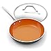 Nonstick Ceramic Copper Frying Pan: Non Stick Skillet with Glass Lid - Round Aluminum Saute Pan For Gas, Electric and Induction Cooktops - 10 Inches