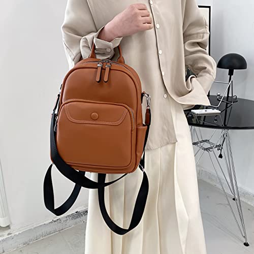 Women Small Backpack Purse，Soft Faux Leather, Multiple Pockets, Casual Daypack for Teens Girls, Shoulder Bag Handbags Orange 73