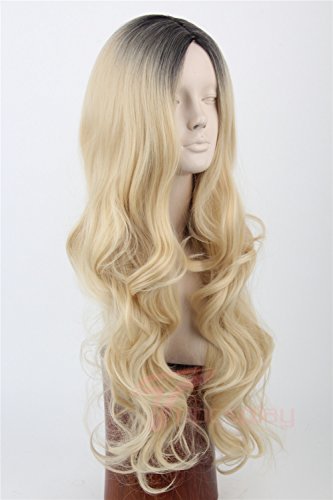 Women Wigs Hair Blonde Ombre Long Wave Natural Style Costume Wig with Dark Roots - Image 2