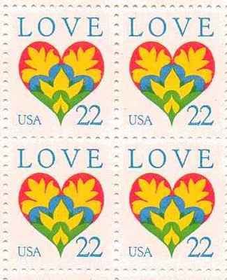 LOVE Heart Set of 4 x 22 Cent US Postage Stamps NEW Scot 2248