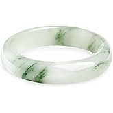 YMHOP Natural Quartzite Jade Bangle Tianshan Cui Stone Bracelet Green White Traditional Chinese Feng Shui Design Tianshan Emerald Bangle Good Luck Jewelry for Women 51-64mm