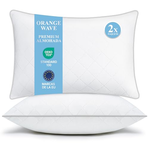 Orange Wave Pillows 50 x 70 cm Pack of 2 – Hypoallergenic Microfibre, Soft and Breathable, Oeko-Tex Certified, Ideal for Sleeping Comfortably