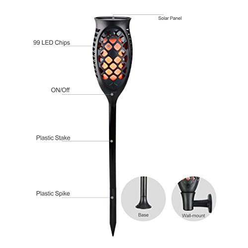 Solar Lights Outdoor, Solar Torch Light Flickering Flame 99 LED Waterproof Garden Lighting Festival Christmas Halloween Decoration, 3 Modes & 3 Mounting Options, Dusk to Dawn Auto On/Off (2)