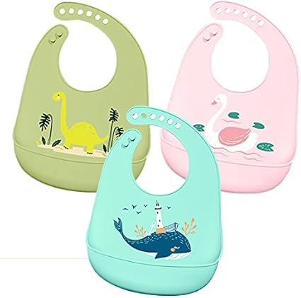 Jinboshi Lot De 3 Bavoirs Pour Bebe En Silicone Ultra Doux Avec Grande Poche Impermeables Et Faciles A Nettoyer Amazon Fr Bebes Puericulture