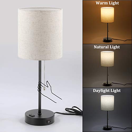 Dott Arts USB Bedside Table Lamp, 2700K5000K Nightstand Lamp with Pull