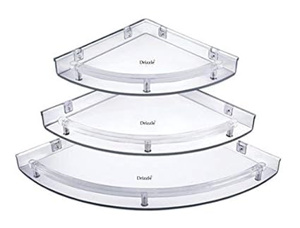 Drizzle Corner Shelves Super Clear/Corner Shelf Transparent/Corner Shelf For Bathroom/Corner Shelf For Home Decor - One Set (3 Pieces)