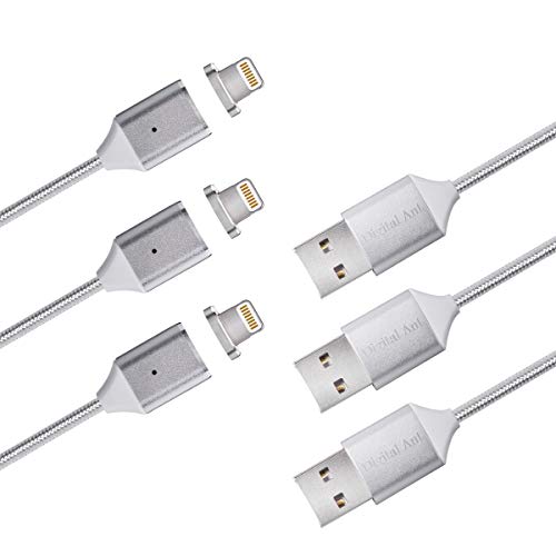 Digital Ant Gen3 Nylon Braided Super Magnetic Charging and Data Transfer Cable Compatible with i-Product. Magnetic Charging Cable/Cord Compatible with i-Product (Silver 3Pack, 5ft)