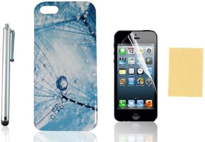 Nccypo Blue Plant with Dewdrop Bling Rhinestones Diamonds Hard Back Cover Case Compatible for iphone 5/ 5S, Include Screen Protectors, Stylus and Cleaning Cloth
