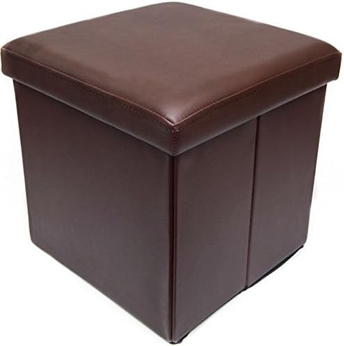 FORESTHOME Leather Foldable Ottoman Storage Bench-Seat Coffee/Side Table Leg Rest 15.2x15.2 Inch Mocha Brown (F-7020)