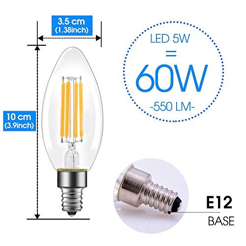 144 Pack B11 E12 Candelabra Base Bulbs 60W Equivalent, Dimmable LED
