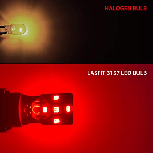 LASFIT 3157 3156 3057 3457 LED Bulbs Polarity Free Super Bright LED Lights, Use for Brake Tail Light, Turn Signal Lights, Brilliant Red (Pack of 2)