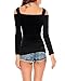 ZANZEA Women's Sexy Cut Out Off Shoulder Slim Long Sleeve Strap Top Shirt Blouse G-Black XXL