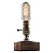 OYGROUP Vintage Weathered Wood Table Lamp,Wooden Base Retro Industrial Steampunk Iron Pipe Desk Light for Bedside,Bedroom Living,Dining Room,Cafe Bar,Studio,Hallway,House Decor,E26 Dimmable Lamps LED
