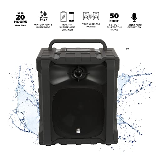 Altec Lansing Sonic Boom Waterproof Bluetooth Speaker and Phone Charger, IP67 Floating Outdoor