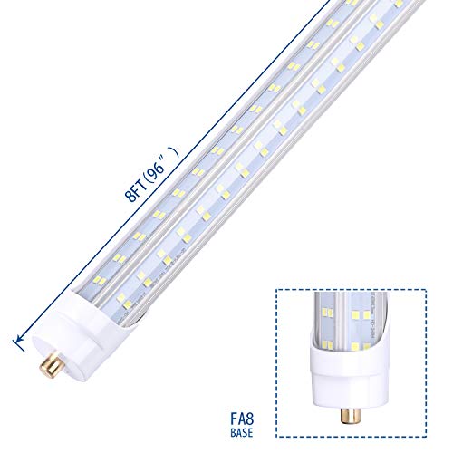 T8 V Shaped 8ft Led Light Tube 96" Single Pin 90W 10800 Lumens, 6000K Led Bulb Clear Cover Super Bright,FA8 Base,4 Rows 270 Degree, Dual-End Powered, Ballast Bypass,25 Pack - Thumbnail 3