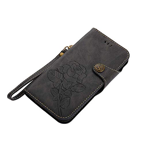 Moto G5 Protective Case, UNEXTATI Vintage Rose Pattern Stand PU Leather Flip Cover, Wallet Case Cover with Hand Strap for Moto G5 (Black) - Thumbnail 3