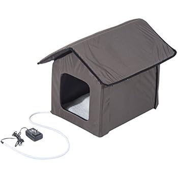 PawHut Small Indoor Outdoor Portable Water Resistant Heated Cat House - Brown