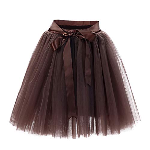 VICCKI Womens Pleated Gauze Short Skirt Adult Tutu Dancing Skirt Coffee