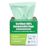 Primode 100% Compostable Bags, 8 Gallon (30L) Food Scraps Yard Waste Bags, 100 Count, Extra Thick 0.85 Mil. ASTM D6400 Compost Bags Small Kitchen Trash Bags, Certified by BPI & TUV