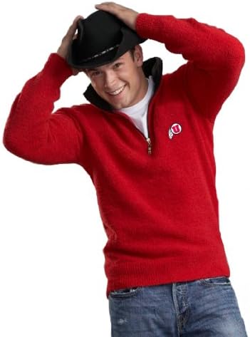 NCAA University of Utah Kashwere U Unisex Half Zip Pullover with Contrasting Collar (Red/Black, Medium/40-42)