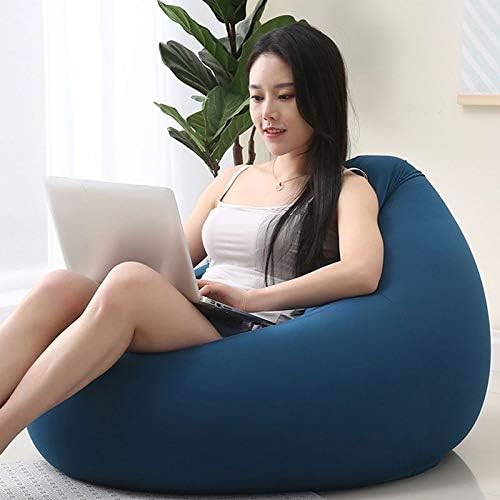 JJCFM Ultra Soft Bean Bag Chair, Large Lazy Sofa for Kids and Adults, Bean Bag Chair Bedroom Living Room Furniture, Lycra Cotton Stretch Fabric, 95 * 95 * 90cm,blue