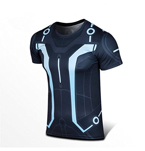 MCU Super Hero Print Short Sleeve Compression Fit Polyester Costume / Fitness Shirt (XXL, Tron Legacy)