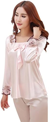 Hengzhi Women's Satin Sleepwear Pajama Set Sexy Long Sleeve Nightgown Plus Size