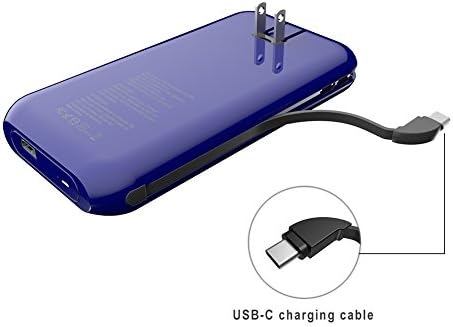 Heloideo USB-C 15000mAh AC Plug Portable charger Type C Power Bank, Fast Charge with AC Adapter, Built-in USB-C cable for Nintendo Switch, Galaxy S8 and more USB-C Devices (USB-C cable-Shinny blue)