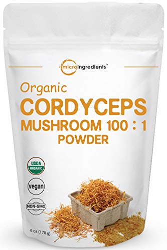 Sustainably US Grown Organic Cordyceps Mushroom 100:1, 6 Ounce, Supports Energy and Immune Health, No GMOs and Vegan Friendly