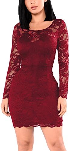 Miishare Women's Floral Lace Long Sleeve Bodycon Cocktail Party Dresses