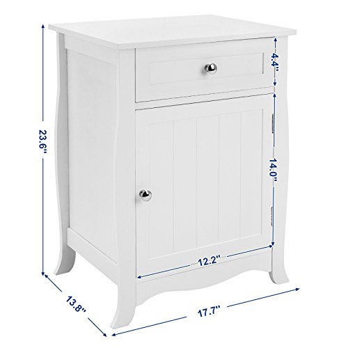 Songmics White Nightstand End Table With Storage Cabinet And Drawer Wooden Bedside Table Large Capacity Easy To