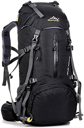 Travel Hiking Backpack, 50L(45+5) Rucksack with Waterproof Rain Cover for Climbing Mountaineering Camping Fishing Travelling Cycling Skiing Outdoors Equipment (Black)