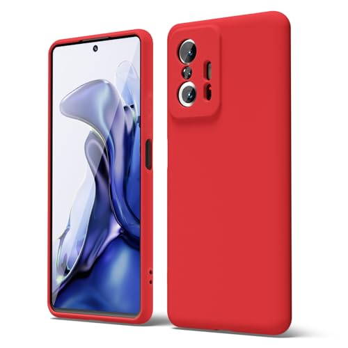 oakxco Silicone Case for Xiaomi 11T / 11T Pro, Thin Rubber Gel Original Coloured Protective Mobile Phone Case, Soft Slim Matt Lightweight TPU Shockproof Camera Protection Protective Case Shell Red
