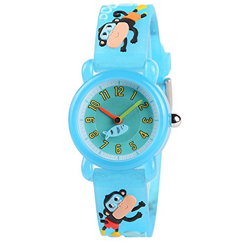 Venhoo Kids Watches Cartoon Waterproof Silicone Children Wristwatches Time Teacher Gifts for Boys (Blink Swim Monkey)