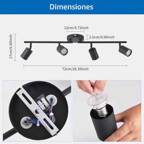 ANWIO Adjustable Black Metal Swivel Spotlight with 4 GU10 Bases – Modern Design for Ceiling Light in Bedrooms, Hallways and Living Rooms (Without Bulbs).