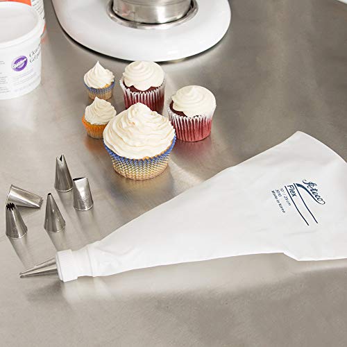 Ateco 8 Piece Cake Pastry Decorating Set - Couplers w/Plastic Coated Bag 6 Pastry Tips Decorating Tubes