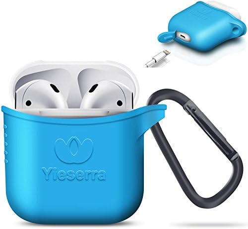 Yieserra AirPods Case Cover with Clip Silicone Protective Cover/Skin Shock Resistant Cover Keychain for Apple AirPods,Detachable Carabiner Included (Aqua Blue)