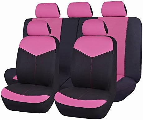 Flying Banner Mesh Universal Auto Car Seat Covers with Design Full Set (Full Set, Black and Pink)