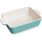 Sweejar Ceramic Baking Dish, Rectangular Small Baking Pan with Double Handles, 20 Oz for Cooking, Brownie, Kitchen, 6.5 x 4.9 x 1.8 Inches(Turquoise)