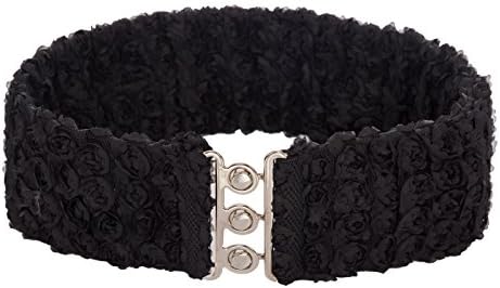 Women’s Vintage Stretchy Wide Lace Elastic Cinch Belts Black Size S CL758-1