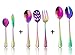 culterman Color rainbow Serving utensils set. Stainless Steel Large Hostess Flatware Sets 7-Piece Includes Silverware Large Salad Spoons,Forks,knife.Dishwasher Safe