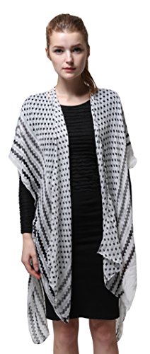 Love Lakeside Womens Chiffon Sheer Kimono cardigan vest flowy loose top cover-up Black & White Polka Dot